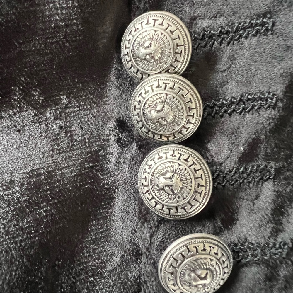 VTG Versus Versace Black Velvet Jacquard Blazer Lion Head Buttons Rockstar Vibes - Picture 8 of 15